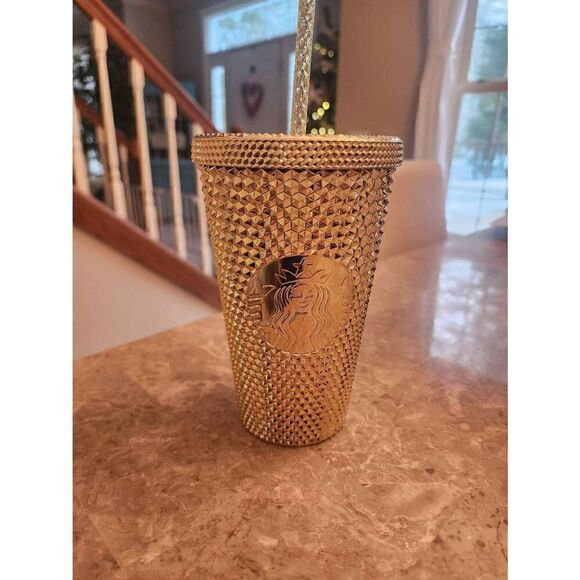 Starbucks grand gold studded holiday 2022 cold cups NWT - Picture 1 of 3